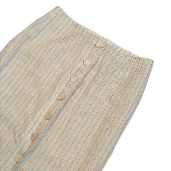 NWT H&M BUTTON-FRONT LINEN SKIRT Light beige/Pinstriped Size 10 - Picture 4 of 8